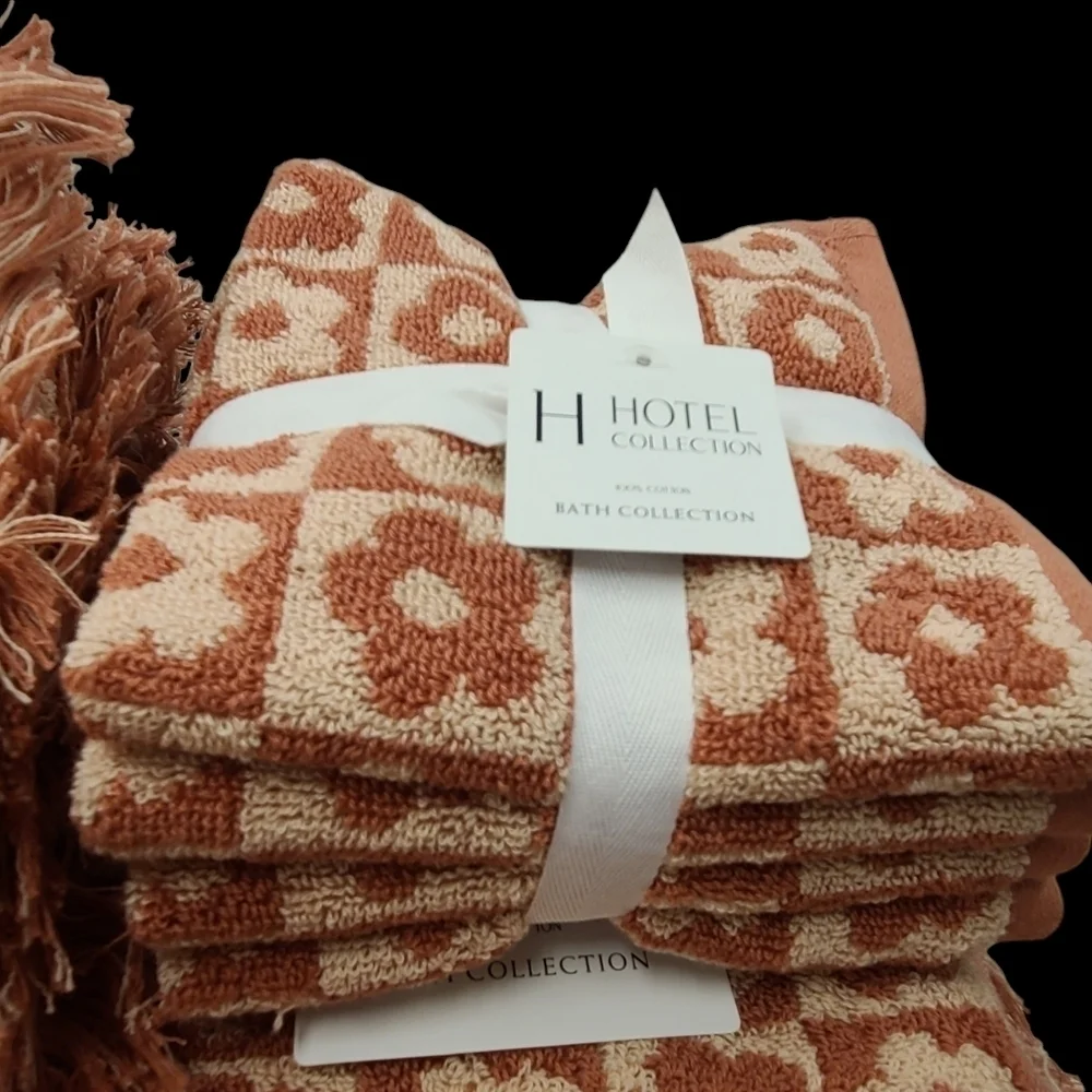 8pc Hotel Collection Spring Flowers Bath Hand Washcloth Towel Set Checkered New